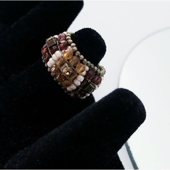 5/$25 Hand made rhinestone Amber beaded stretch Ring - Picture 2 of 4
